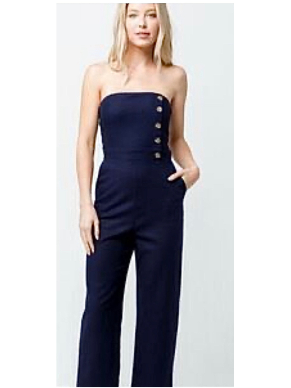 Navy Blue Strapless Jumpsuit Linen Cotton Blend Cropped Social Gypsy Small-Med